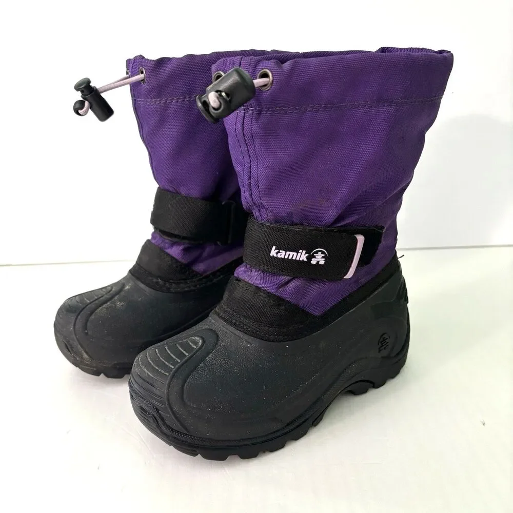 Kamik Boots Kids Girls Youth Size 9 Winter Snow Wesley Pull On Purple Black Wool